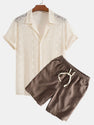 Short Sleeve Geometry Textured Cuban Shirt