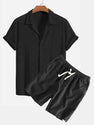 Short Sleeve Geometry Textured Cuban Shirt
