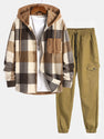 Relax Fit Flannel Plaid Corduroy Patchwork Hooded Shirt