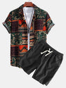 Floral Geometric Patchwork Print Cotton Shirt