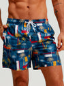 Palm Tree Color Block Print Swim Shorts