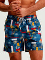 Palm Tree Color Block Print Swim Shorts