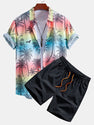 Palm Trees Print Button Up Shirt & Swim Shorts