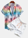 Palm Trees Print Button Up Shirt & Swim Shorts