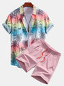 Palm Trees Print Button Up Shirt & Swim Shorts