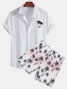 Palm Trees Print Linen Look Cotton Button Up Shirt