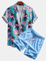 Tropical Plants And Orangutan Print Button Up Shirt & Swim Shorts