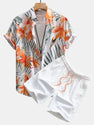 Flower Plants Print Button Up Shirt & Swim Shorts.