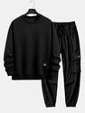 Relax Fit Geometric Striped Sweatshirt & Drawstring Corduroy Cargo Jogger Pants