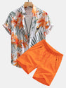 Flower Plants Print Button Up Shirt & Swim Shorts.