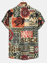 Palm Tree Turtle Ethnic Geometry Print Button Up Shirt & Shorts
