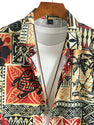 Palm Tree Turtle Ethnic Geometry Print Button Up Shirt & Shorts