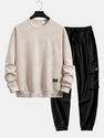 Relax Fit Geometric Striped Sweatshirt & Drawstring Corduroy Cargo Jogger Pants