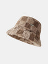 Check Plush Warm Faux Fur Bucket Hat