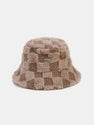 Check Plush Warm Faux Fur Bucket Hat