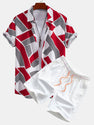 Color Block Geometry Print Button Up Shirt & Swim Shorts