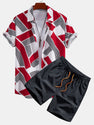 Color Block Geometry Print Button Up Shirt & Swim Shorts