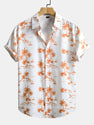 Palm Tree Print Button Up Shirt & Man Mid Length Drawstring Swim Shorts