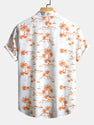 Palm Tree Print Button Up Shirt & Man Mid Length Drawstring Swim Shorts