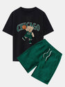 Basketball Bear Print Drop Shoulder Oversize T-Shirt & Shorts