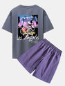 \Los Angeles Illustration Bear Print Drop Shoulder Oversize T-Shirt