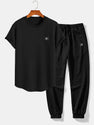 Short Sleeve Waffle Arc Hem T-Shirt & Jogger Pants