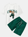 Basketball Bear Print Drop Shoulder Oversize T-Shirt & Shorts