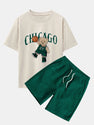 Basketball Bear Print Drop Shoulder Oversize T-Shirt & Shorts