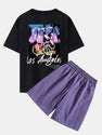 \Los Angeles Illustration Bear Print Drop Shoulder Oversize T-Shirt