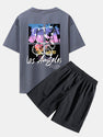 \Los Angeles Illustration Bear Print Drop Shoulder Oversize T-Shirt