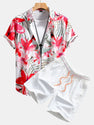 Flower Plants Print Button Up Shirt & Swim Shorts.