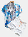 Flower Plants Print Button Up Shirt & Swim Shorts.