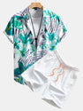 Flower Plants Print Button Up Shirt & Swim Shorts.