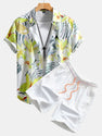 Flower Plants Print Button Up Shirt & Swim Shorts.