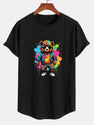 Graffiti Bear Print Cotton Arc Hem T-Shirt