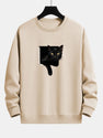 Black Cat Print Relax Fit Sweatshirt