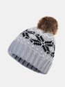 Snowflake Pattern Knitted Brimless Hat With Fluffy Ball