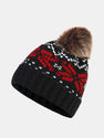 Snowflake Pattern Knitted Brimless Hat With Fluffy Ball