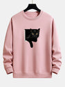 Black Cat Print Relax Fit Sweatshirt