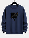 Black Cat Print Relax Fit Sweatshirt