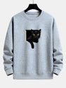 Black Cat Print Relax Fit Sweatshirt