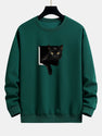 Black Cat Print Relax Fit Sweatshirt