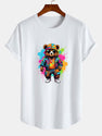 Graffiti Bear Print Cotton Arc Hem T-Shirt