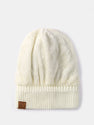 Teddy Fleece Lined Slogan Patch Knit Beanie Hat