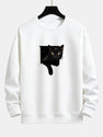 Black Cat Print Relax Fit Sweatshirt