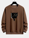 Black Cat Print Relax Fit Sweatshirt